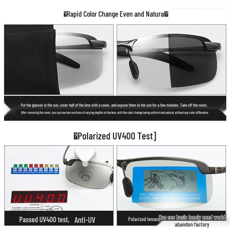 German Men's Polarized Photochromic Sunglasses for Day/Night Cycling & Fishing - Anti-Glare