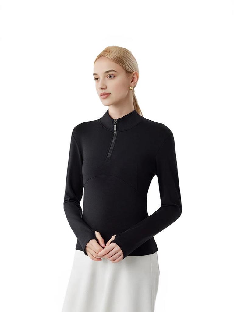 Women's Stand-Up Collar Half-Zip Slimming Yoga Sweatshirt - Warm, Thick, Breathable Long Sleeve Outerwear