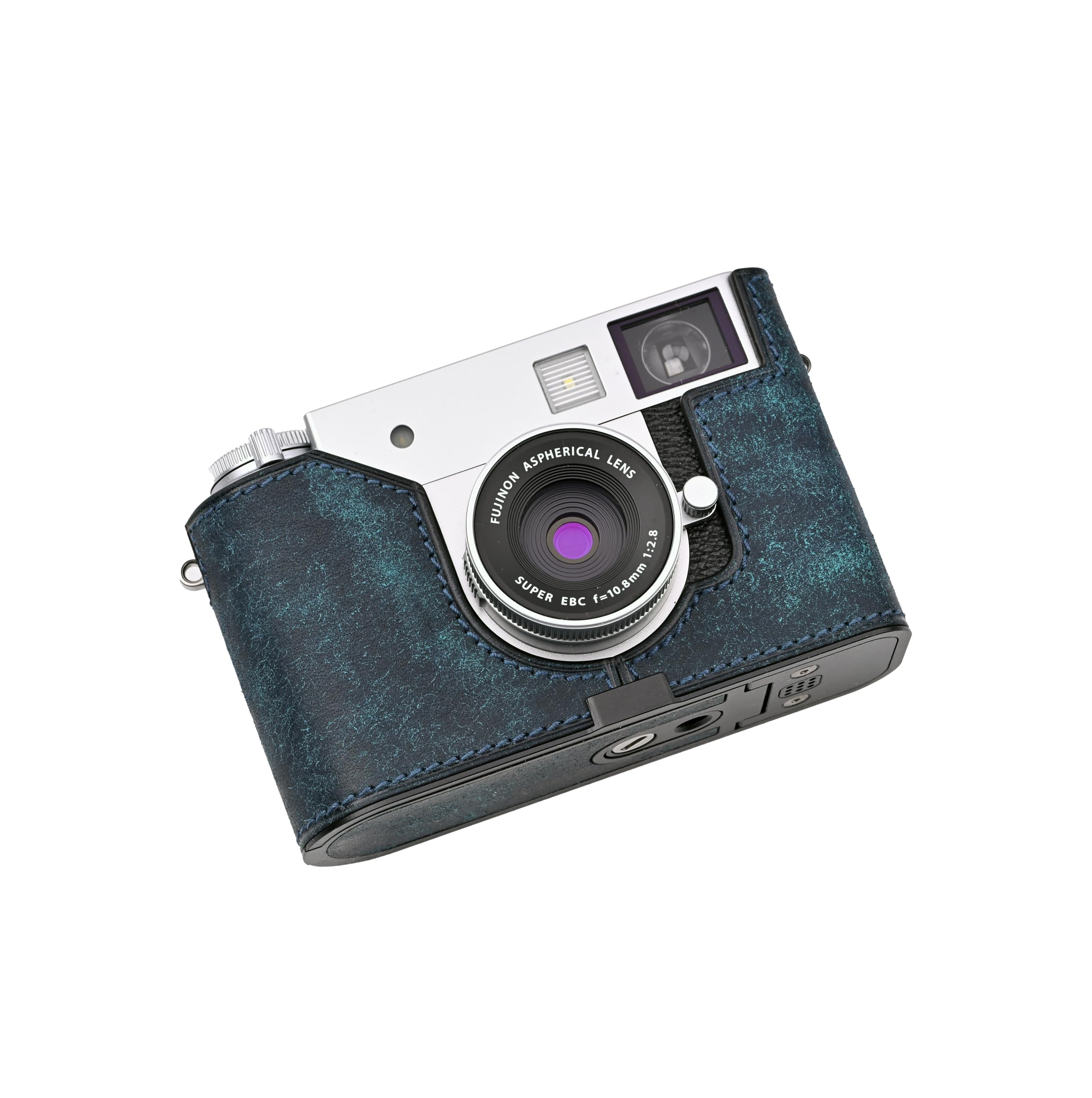 

CLC handmade camera case/cover for Fuji x-half/Fuji x-half, genuine leather with a leather top and metal base plate (Matte Blue)