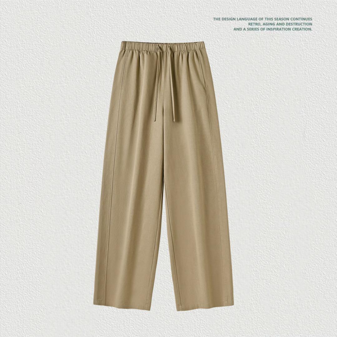 

Women s Elastic Waist Lyocell Cotton Straight-Leg Casual Pants - Cooling & Slimming Design хаки