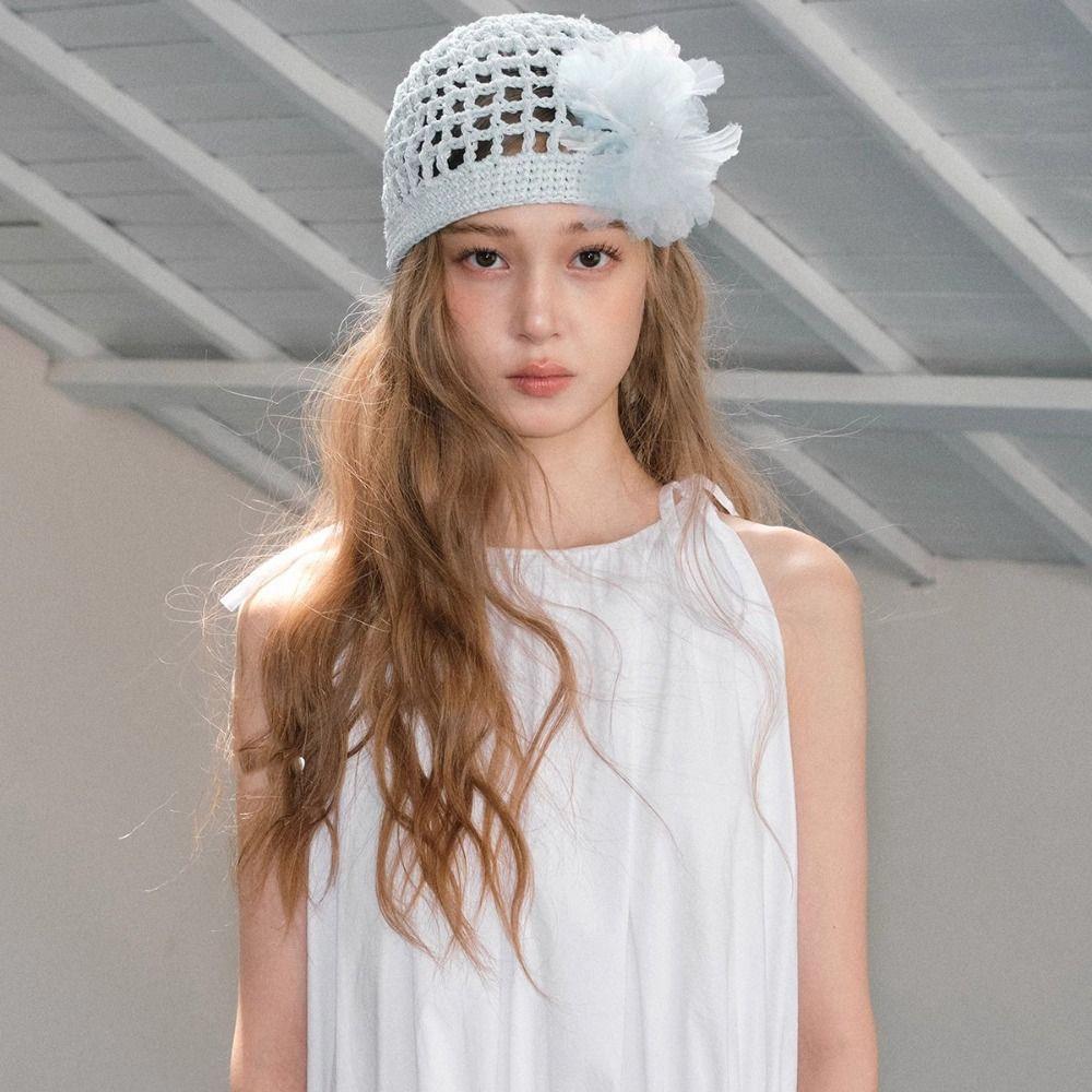Bohemian Style Crochet Flower Hat Handmade Hollow Out Knitted Hat Retro Weave Cap  Girls