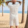 Mens Waffle Collared Polo Short Sleeve Shorts Casual Beach Vacation Set