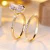 Crystal Female White Green Zircon Oval Stone Ring Set Fashion Vintage Gold Color Bridal Wedding Engagement  For Women