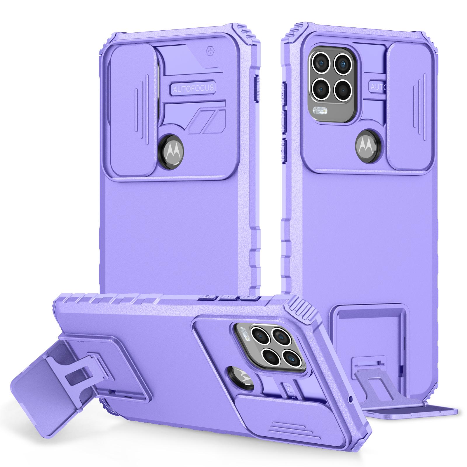 

For Motorola Moto G Stylus 5G (2021) Phone Protector Slide Camera Hard PC+Flexible TPU Cover Kickstand Case Purple