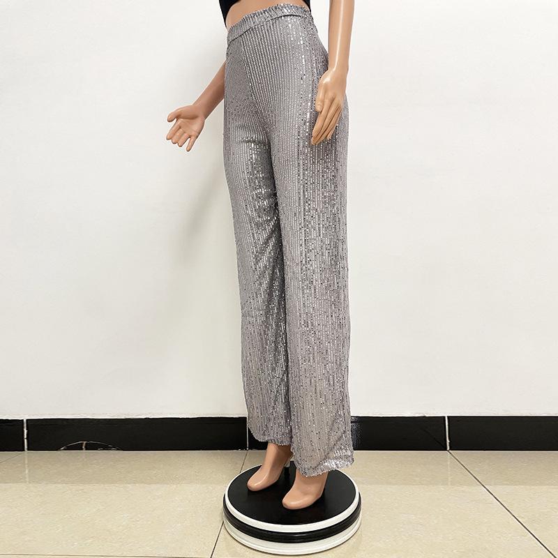 Pantalones de Lentejuelas de Cintura Alta y Pierna Ancha para Mujer 2025 - Moda Europea y Americana