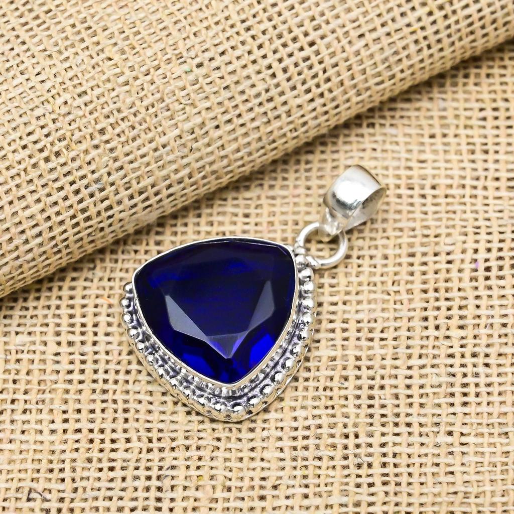 Blue Sapphire Lab-Created Gemstone 925 Sterling Silver  Jewelry Pendant Gift For Mom