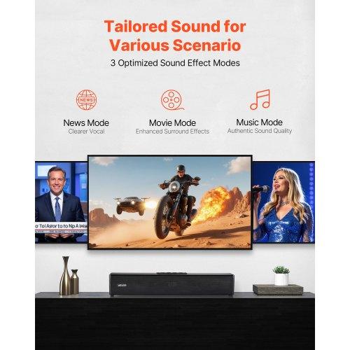 VEVOR Sound Bar for Smart TV, 2.0 Channel, 450 Mm Compact Soundbar TV Speakers for Projector, Bluetooth AUX Connection, Remote Control, Easy Setup