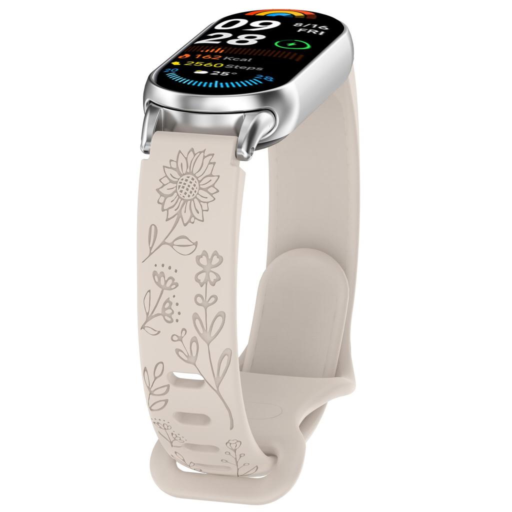 For Xiaomi Band 10 9 8 Silicone Watch Strap 3D Carving Flowers Smart Watchband Replacement Bracelet for Xiaomi Miband 8 9 NFC Strap Engraved Bracelet