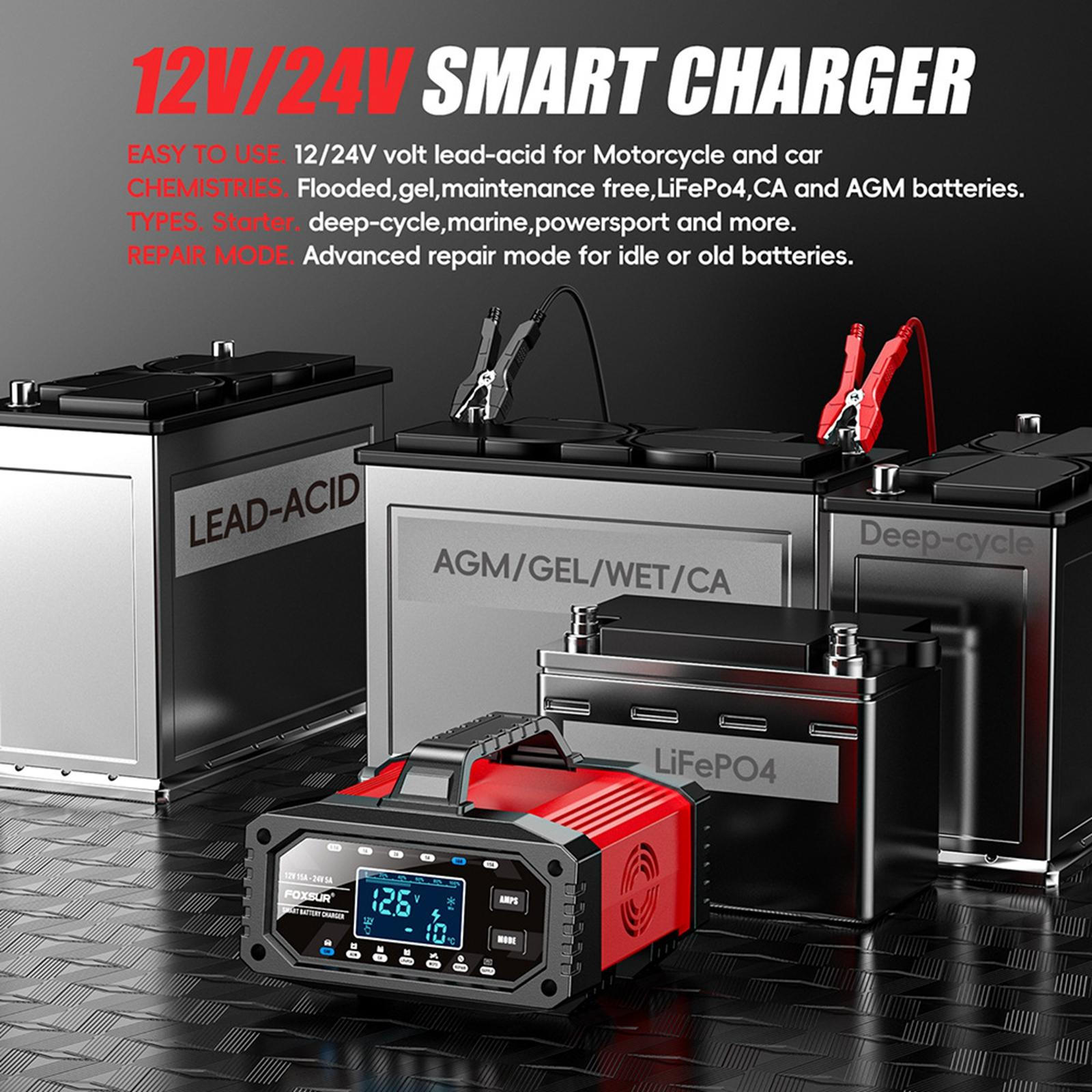 

Automotive Battery Charger with EU 220V Plug Portable Black Red for