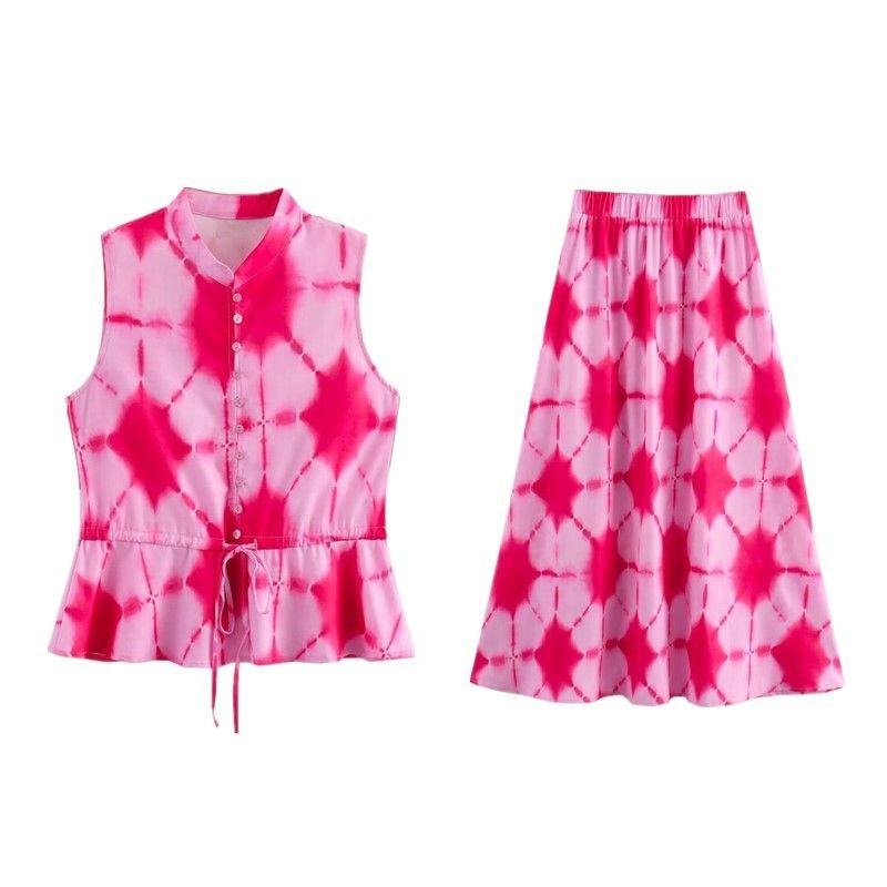 Fashion Style 2024 Summer New Arrival Women's Clothing Stylish All-Matching Sleeveless Suit Print Tops Mid-Waist Skirt