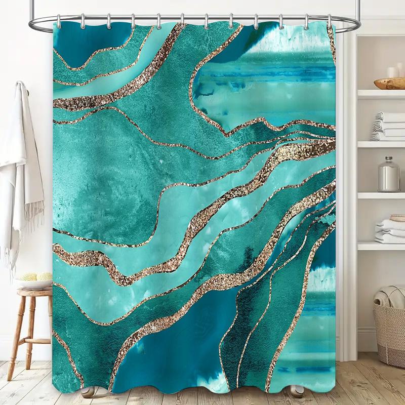 Elegant Marble Shower Curtain Waterproof Modern Abstract Pattern Fabric Bathroom Decor Set