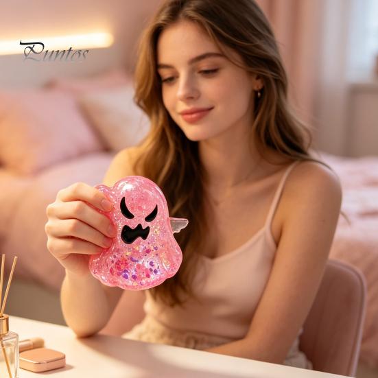 Glitter Ghost Toy Halloween Stress Relief Toy, Spooky Squeeze Sensory Clear Fidget for Focus and Relaxation