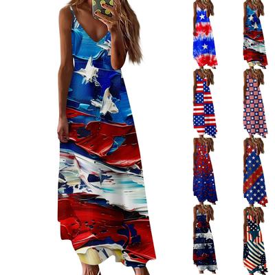 Women's Loose Independence Day Casual Slim V-neck Color Imitation Cotton Fashion Overalls Skirt