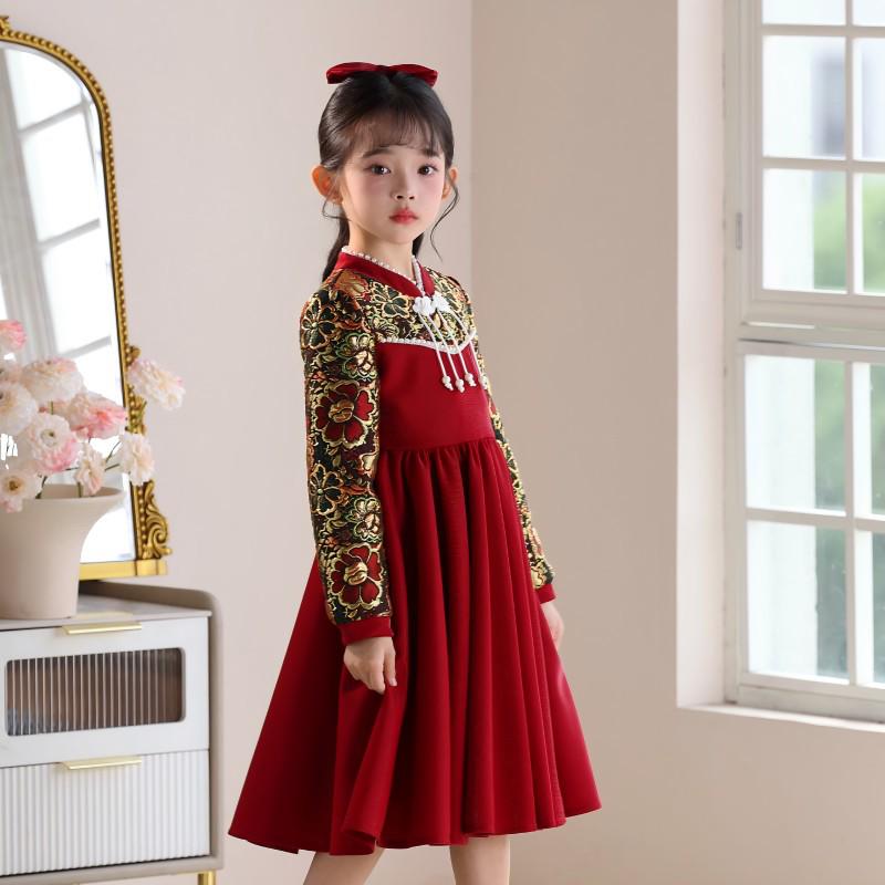 Robe Qipao en Velours pour Filles - Style Chinois Nouvel An, Collection Automne/Hiver