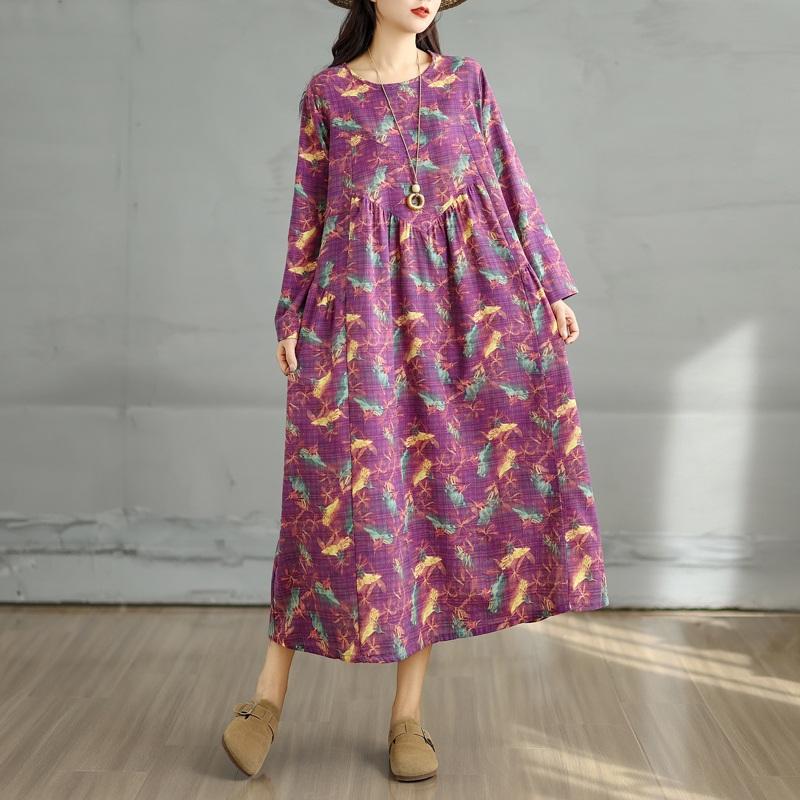 

Платье женское большого размера с длинным рукавом, хлопковое, винтажное, с цветочным принтом, новинка, повседневное, свободное, весенне-летне-осеннее