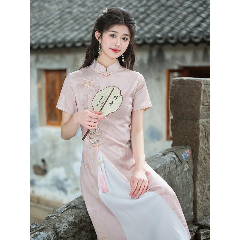 Pink cheongsam 1011 new Aodai improved young tea clothes women's new Chinese style daily wear national style dress
