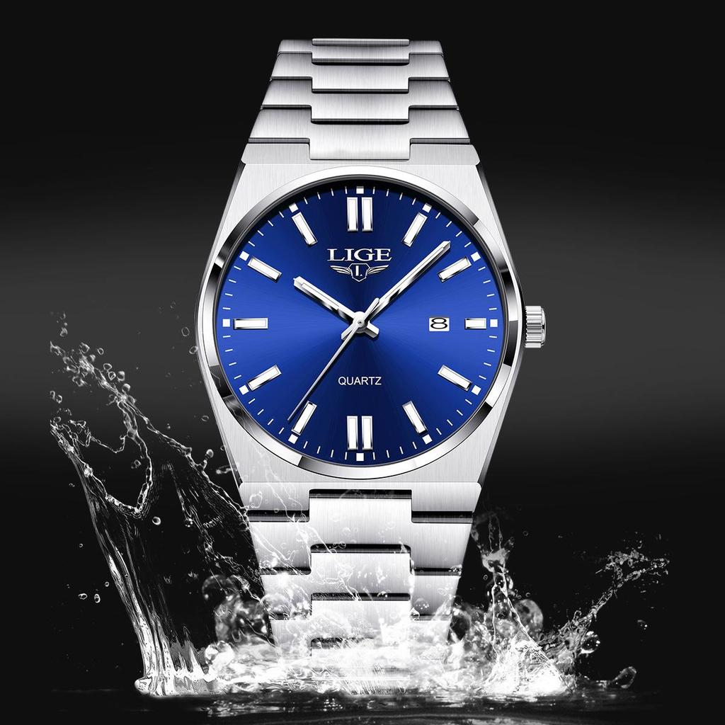 LIGE Waterproof Luminous Men's Quartz Multifunctional Business Watch with Calendar