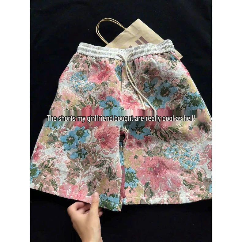 Men's Retro Floral Tie-Dye Mid-Length Summer Beach Shorts