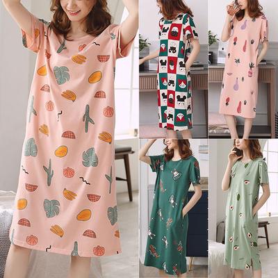 Summer Short Sleeve Night Dress Kawaii Printed Casual Pajamas Dresses