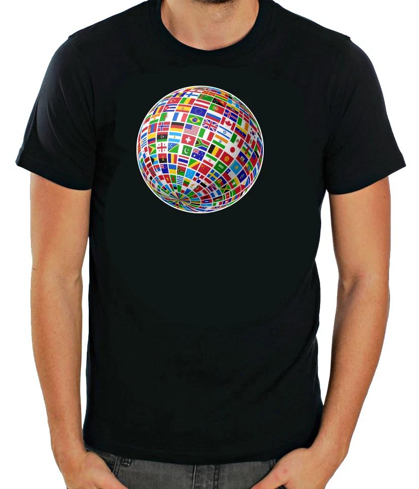 World flags and globe Short Sleeve White T Shirt Men G081 L