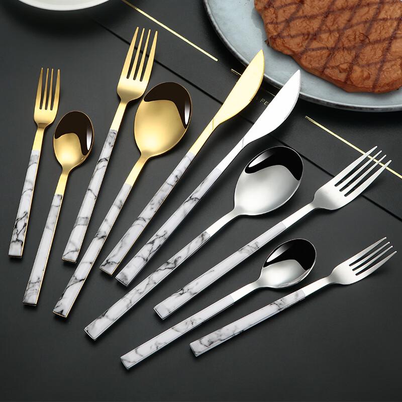 European Style Faux Wood Handle Stone Pattern Cutlery
