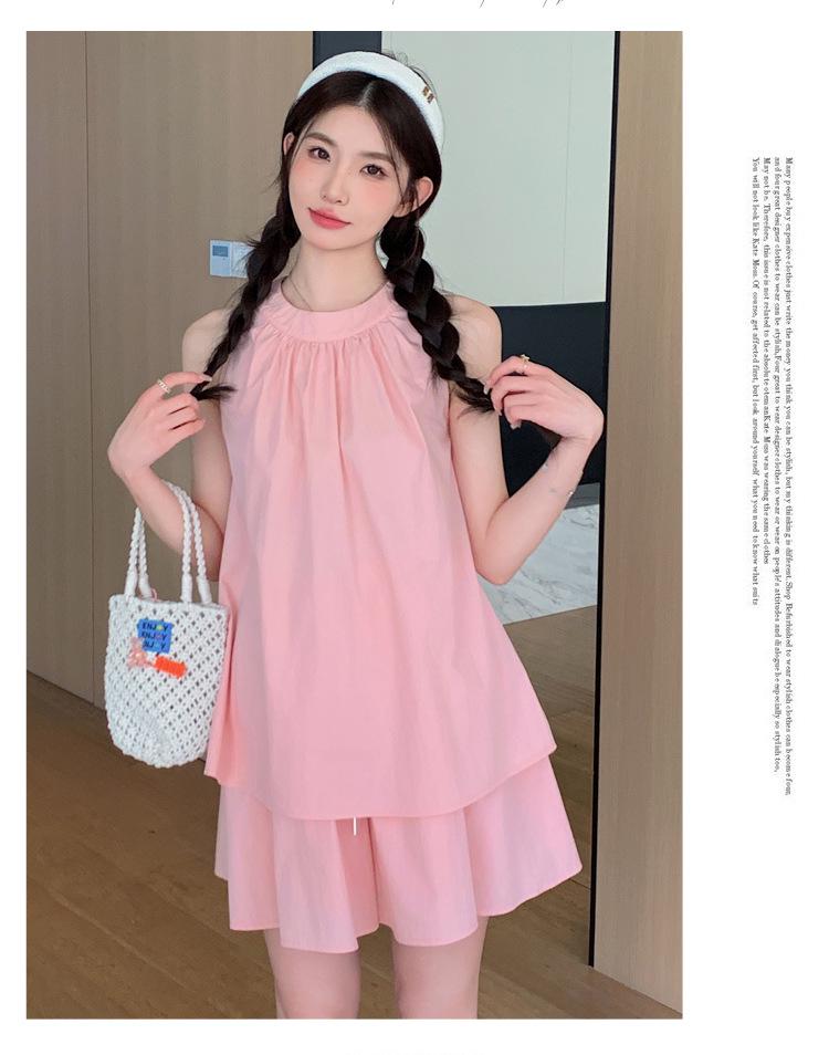 Francuski Uroczy Ciążowy Zestaw Babydoll Bez Rękawów Top i Szorty - Lato 2024