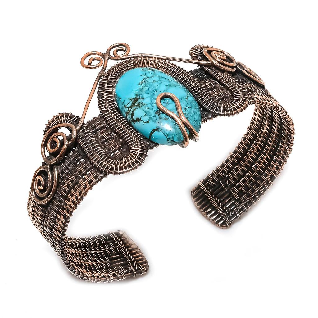 Tibetan Turquoise 999 Copper Wire Wrapped Bangle, Handmade Gemstone Bangle Jewelry, Gifts For Wife Brand New Bangle