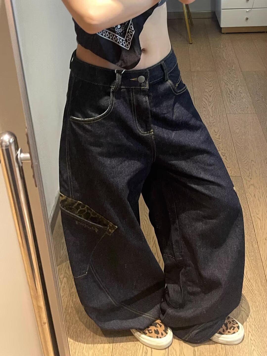 

Women s Retro Leopard Patchwork Loose Jeans S