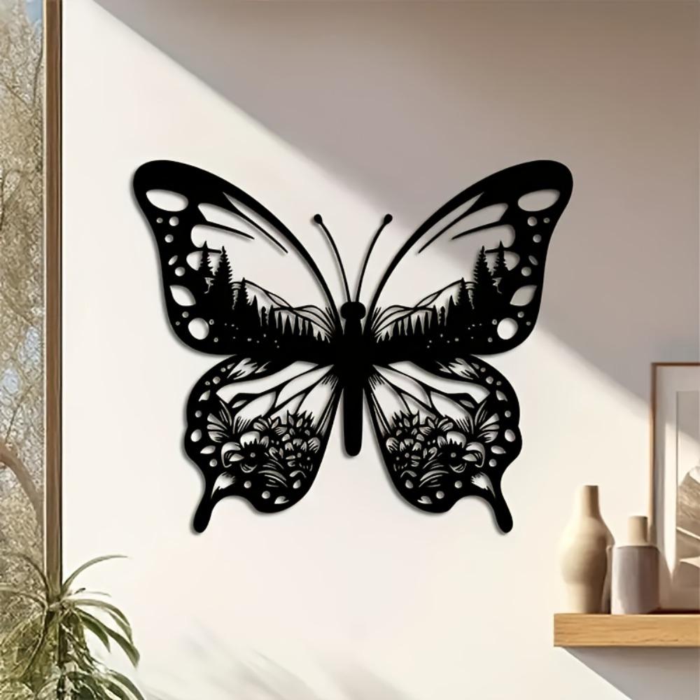 Metal Butterfly Wall Art Black, Large Garden Decor Outdoor, Indoor Hanging Sculpture for Living Room Balcony Terrace, Wedding Housewarming Gift