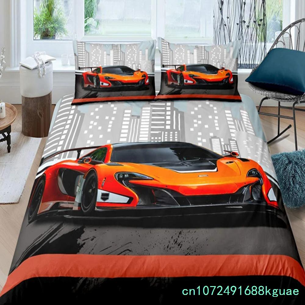Race Car King Queen Duvet Cover Cool Speed Racing Bedding Set Teens Men Black Sport Car Quilt Cover Polyester Comforter Cover