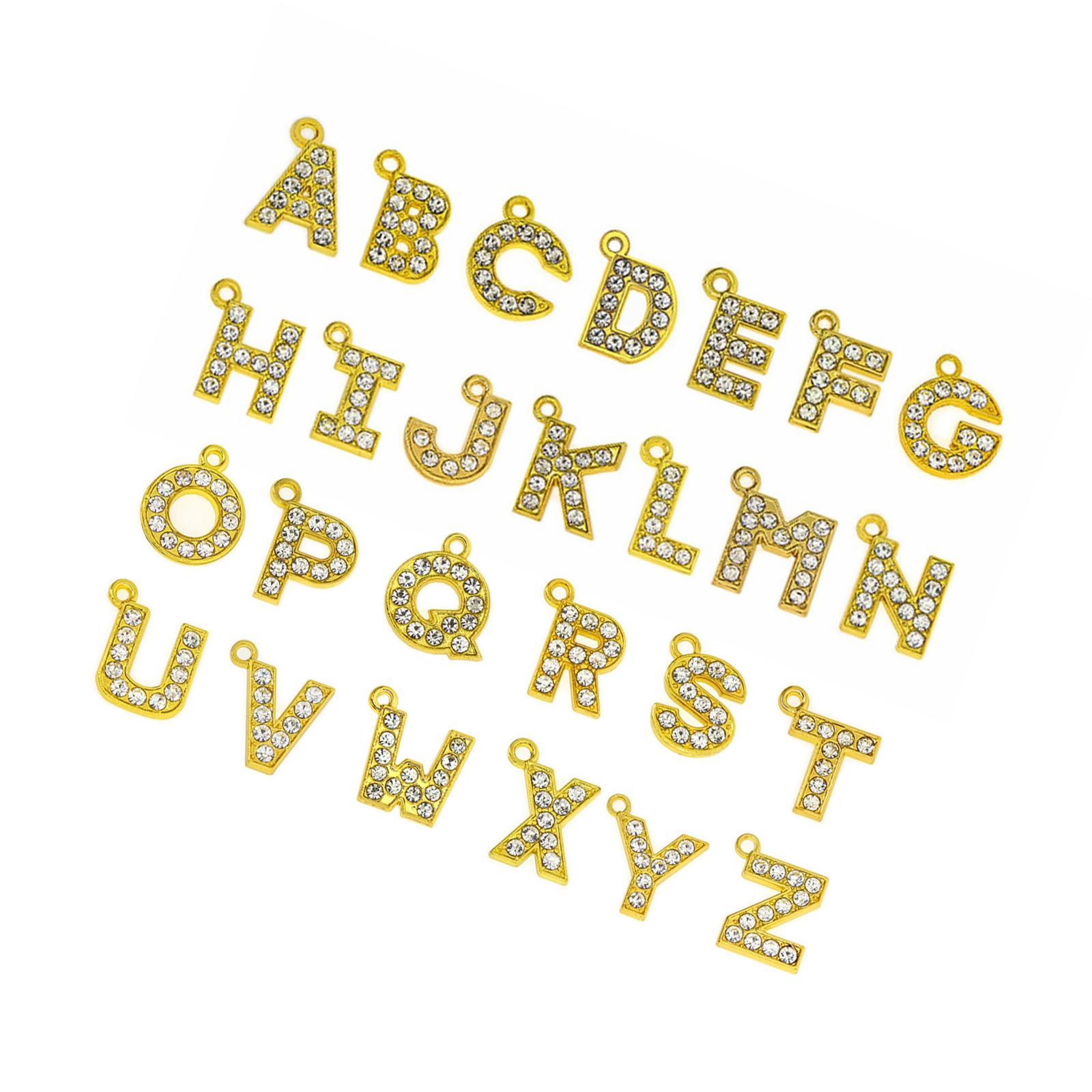 

Набор подвесок-шармов с буквами из стразов, 26 золотых модных подвесок для изготовления ожерелий и браслетов золотой