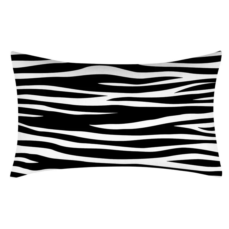 Rectangular Pillowcase Sofa Decorative Pillow Geometric Print Cushion Cover Simple Style Black and White