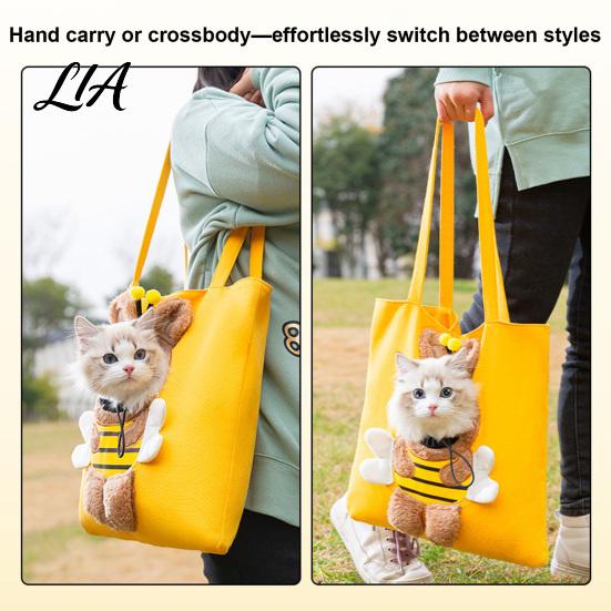 Washable Pet Travel Carrier Cat Purse with Head Hole, Breathable Canvas Tote, Cute Soft for Bee Dinosaur Bunny Shoulder Bag Puppies Cats Small