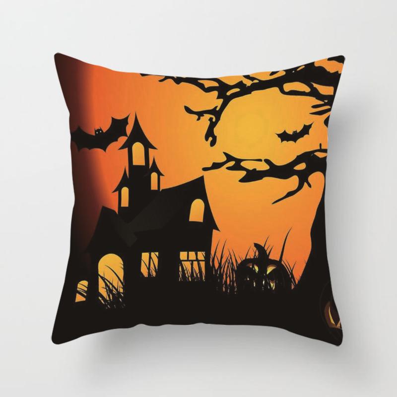 Halloween Theme Horror Pumpkin Bat Print Pattern Cushion Cover Home Living Room Sofa Decoration Square Throw Pillow Cover