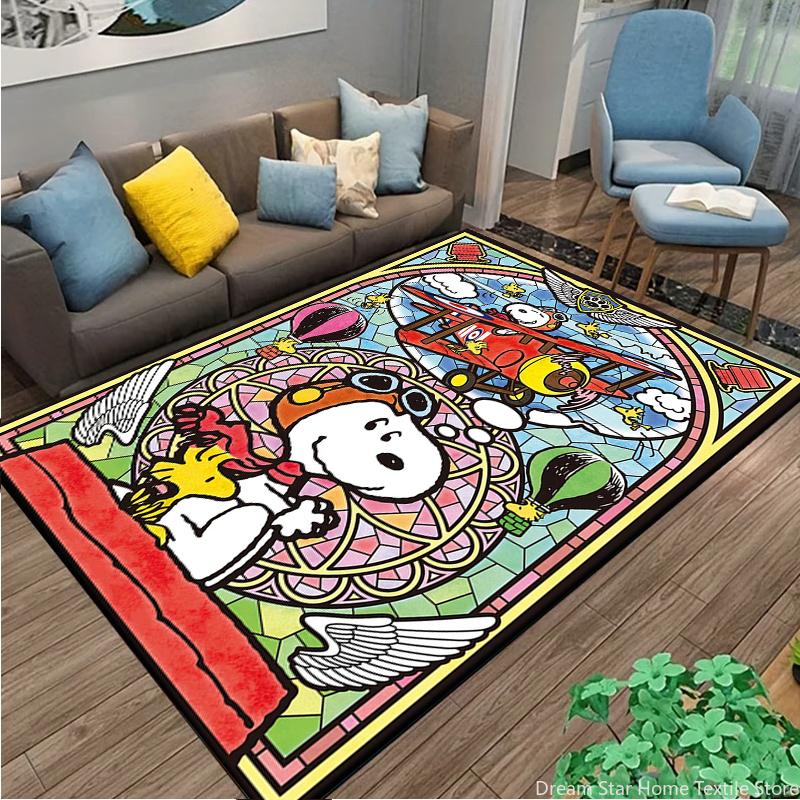 Retro Cartoon Snoopy Kawaii Dog Area Rug 3D Carpet for Living Room Home Decor Large Area Rug Bedroom Rug Non-slip Floor Mat Gift