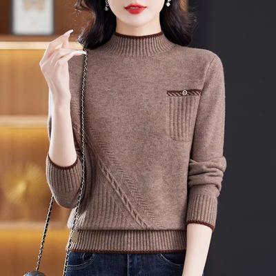Moda Wiosna Jesień i Zima Sweter Wewnętrzny z Długim Rękawem Damski Półgolf Dzianinowy Podkoszulek Gruby Luźny Podkoszulek Top