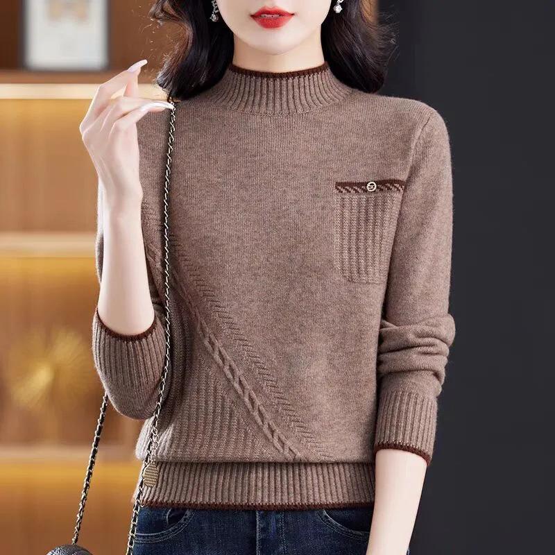 Spring Autumn and Winter Fashion Long-sleeved Inner Sweater Women's Half-turtleneck Knitted Bottoming Thick Loose Bottoming Shirt Top