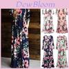Elegante Vestito Estivo Floreale a Maniche Lunghe per Donna in Bianco Rosa Verde e Blu Navy