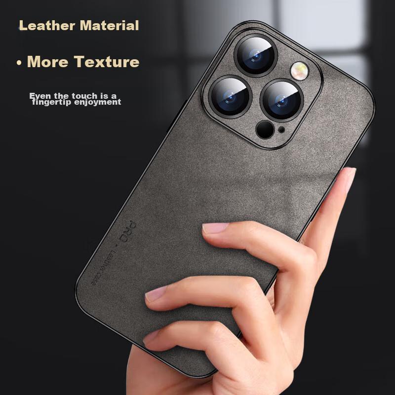 IPhone 14 Pro Case, Apple 14 Pro Protective Cover, Shockproof, Full Lens Protection, Luxury Lambskin, Simple Silicone,n, Black Leather Case