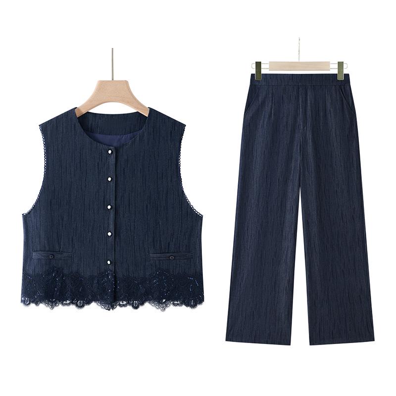 Women's Autumn Fashion Set: Vest and Wide-Leg Pants for Mature Ladies