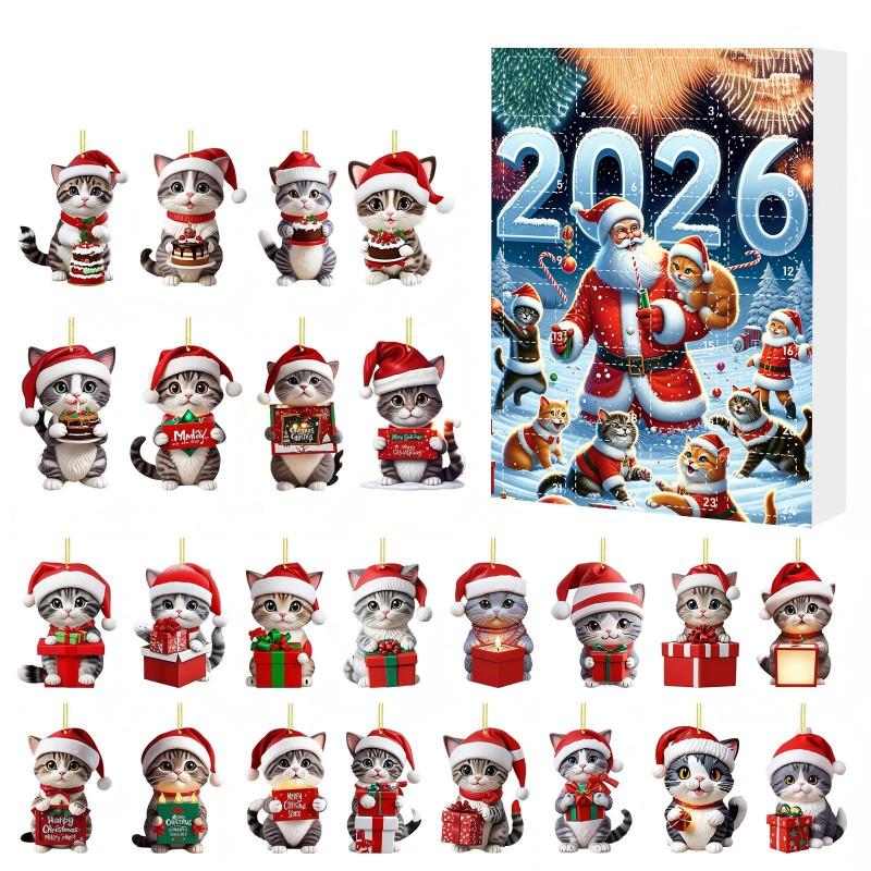 Christmas Countdown Advent Calendar Cat Blind Box Acrylic Ornament Festive Tree Decor