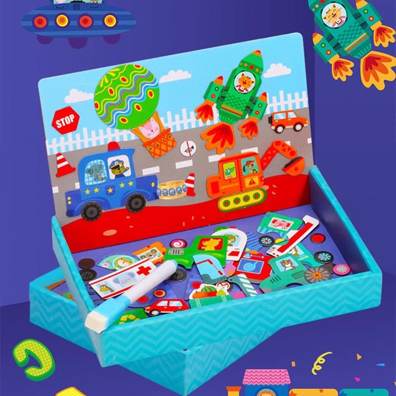 Children Drawing Toy Multifunction Puzzle Paper Box Learning Education Toys Magnetic Writing Painting Board Blackboard TMZ
