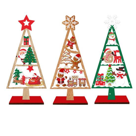 Christmas Ornament Santa Claus Snowman Elk Wooden Tree Desktop Decoration Festive Atmosphere Party Decor