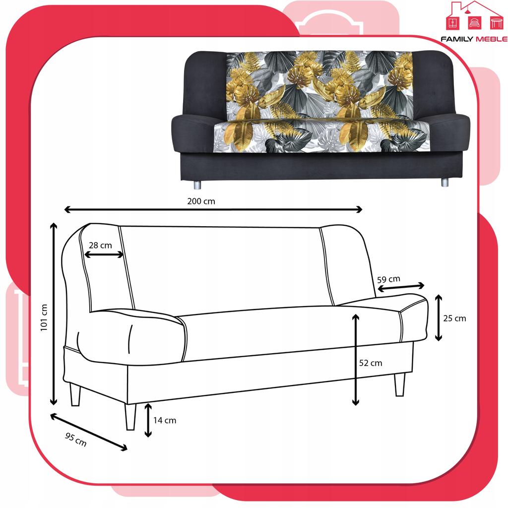 Kanapa sofa Sara Print Duo rozkładana wersalka spania bonell łóżko Family meble