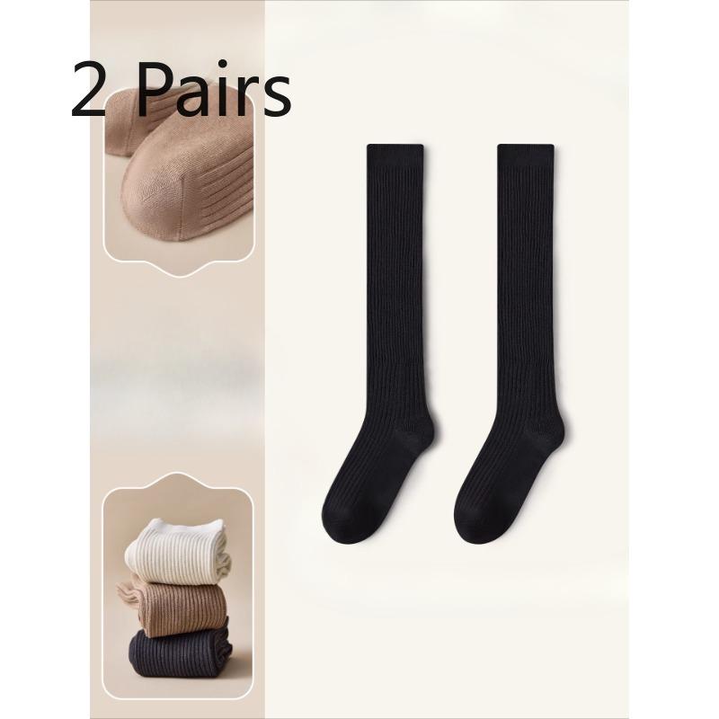 

2 Pairs of Female Spring and Autumn Pure Cotton Long Leg Pile Socks 2 Pairs