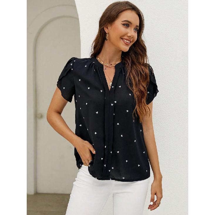 Travel New Women'S Retro Printed Shirt Casual Spring And Summer Breathable Cool Sexy Daily Date Short Sleeved T-Shirt Top
