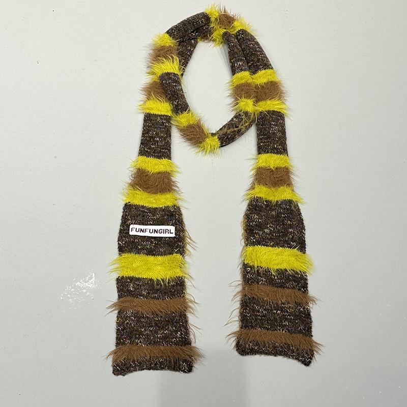 Autumn and winter new rainbow striped scarf women's niche design sense wool knitted contrasting scarf fashionable versatile scarf