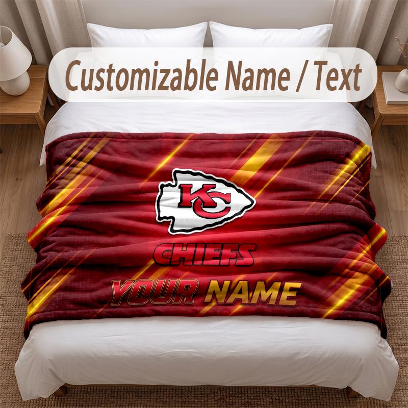 Kansas City Chiefs Printed Flannel Blanket Custom Name Text Soft Warm Throw For Bedroom Holiday Gift