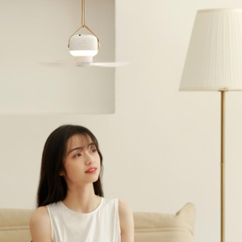 3600mAh/ 7200mAh Remote Control Ceiling Fan with Lamp Rechargeable 4 Speeds Camping Fan for Dormitory Bedroom Camping