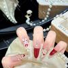 French Red Polka Dot Wearable Nails with Little Rabbit Art